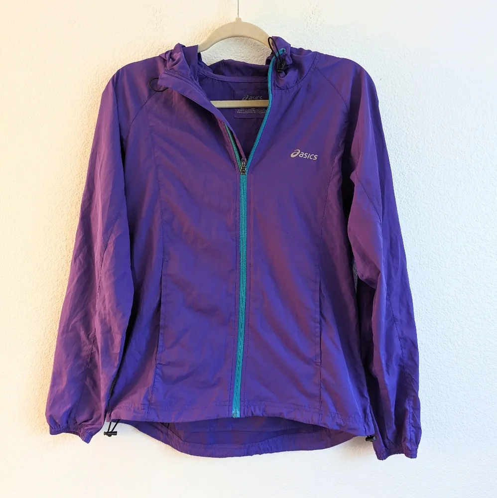 ASICS Windbreaker Jacket Full Zip Packable Purple Blue Zipper Small - Picture 1 of 4